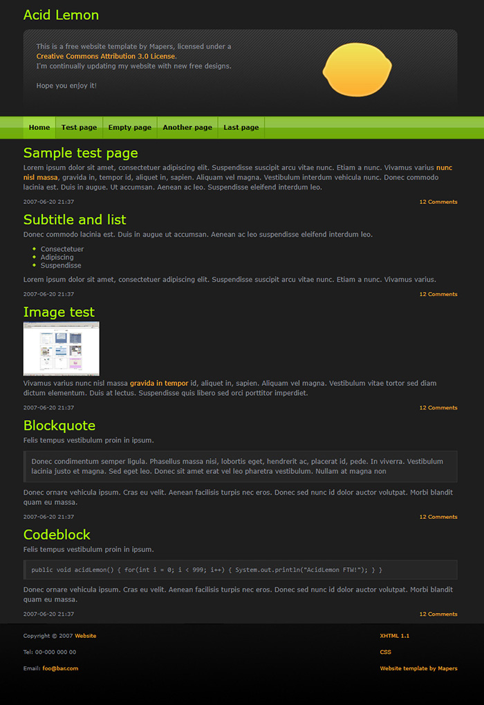 Free Acid Lemon Website Template
