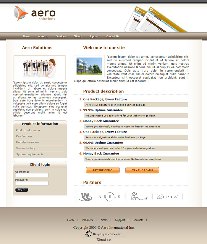 Free Aero Solutions Website Template