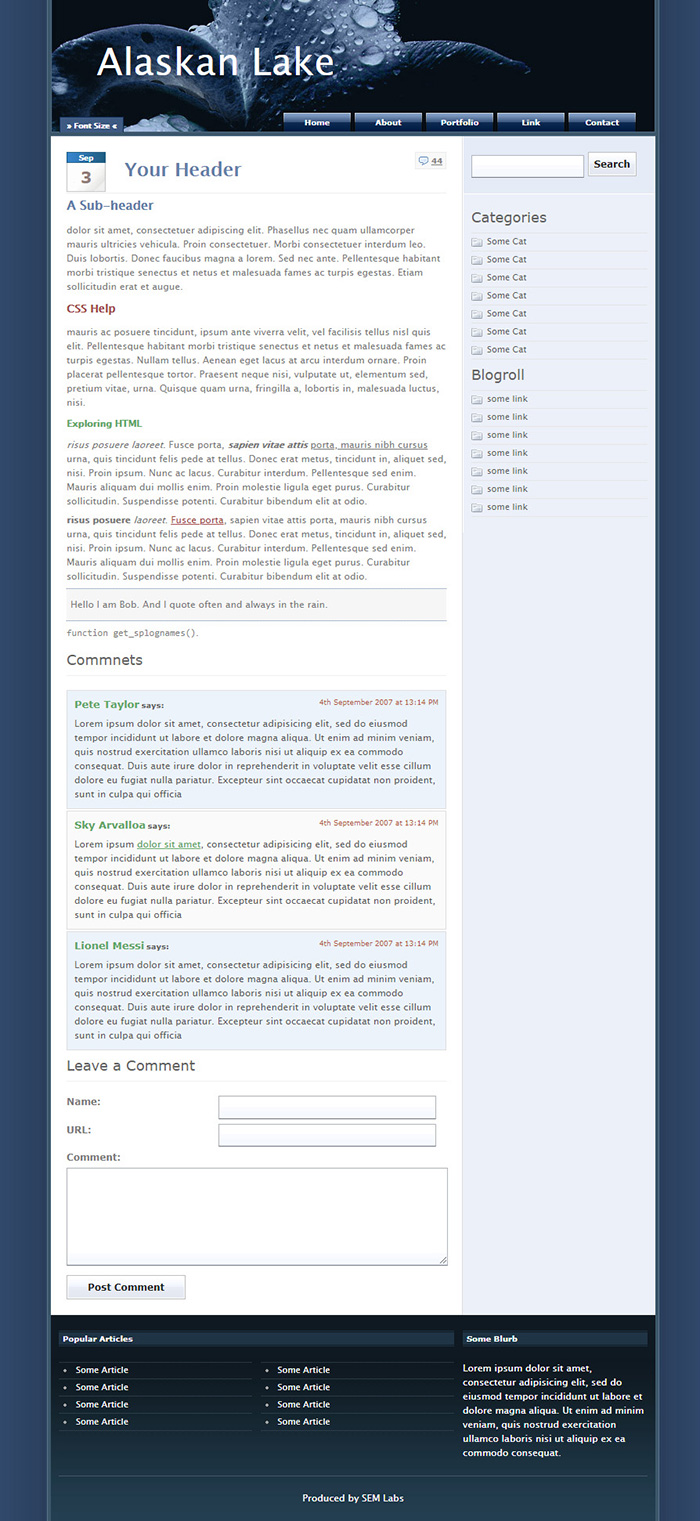 Free Alaskan Lake Website Template