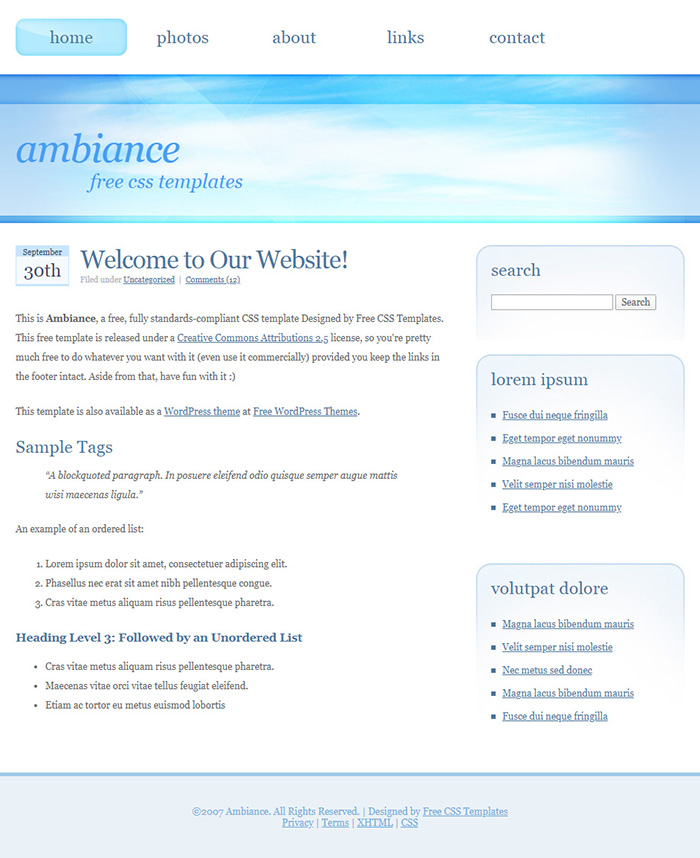 Free Ambiance Website Template