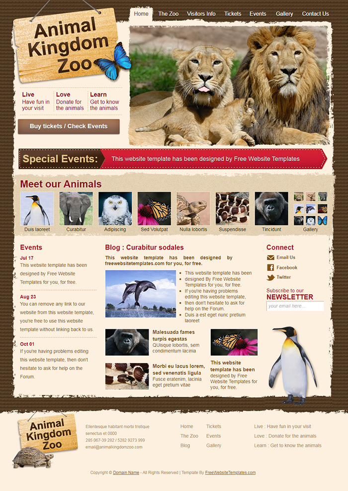 Free Animal Kingdom Zoo Website Template