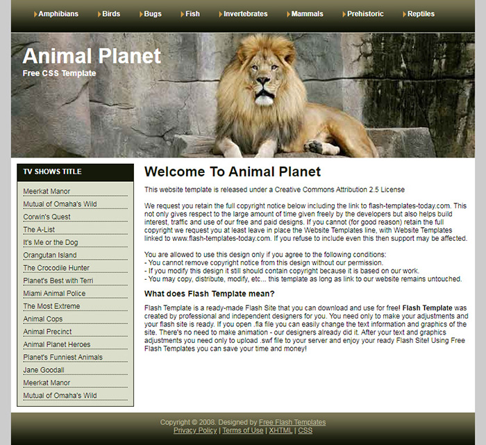Free Animal Planet Website Template