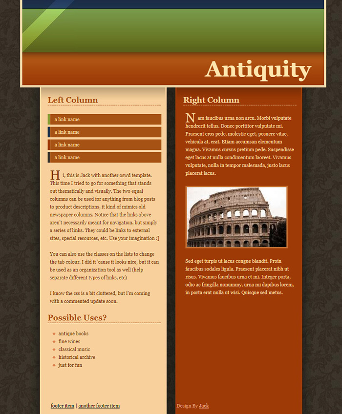 Free Antiquity Website Template