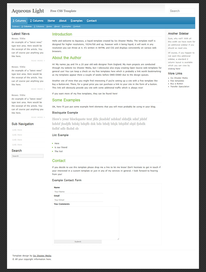 Free Aqueous Light Website Template