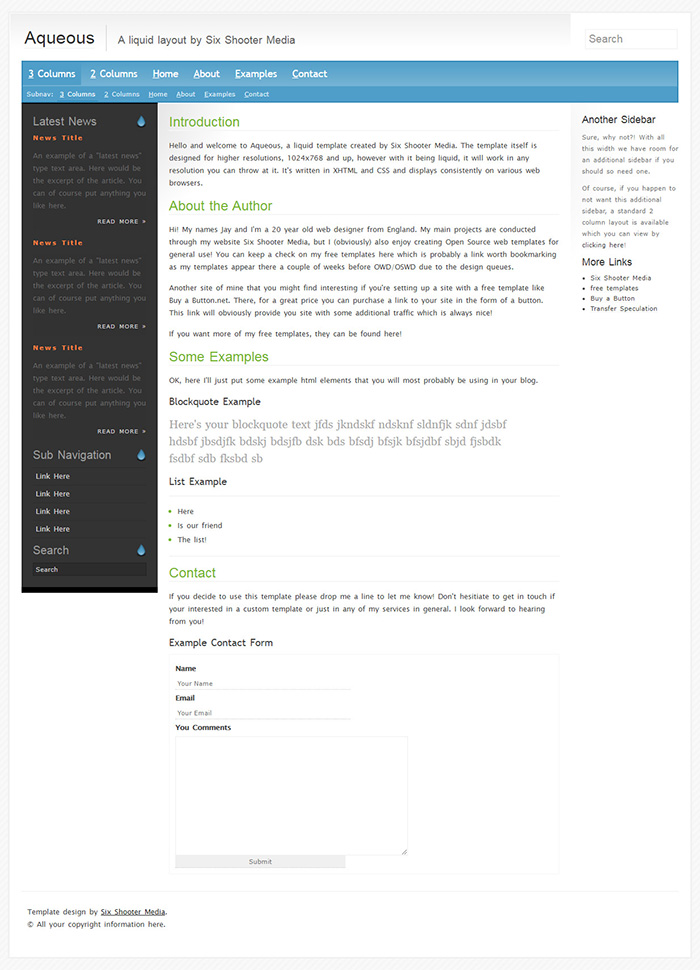 Free Aqueous Website Template
