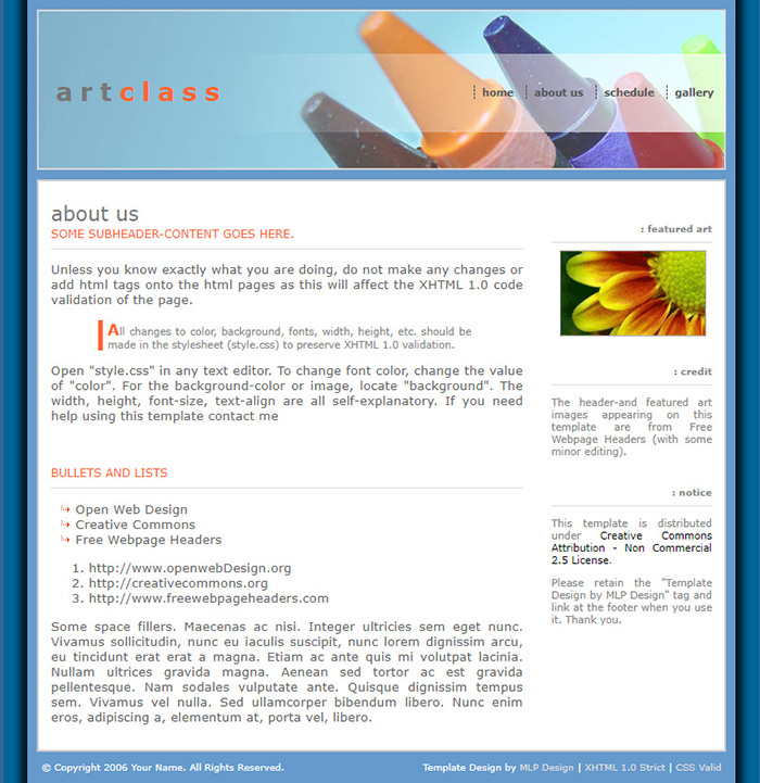 Free Art Class Website Template
