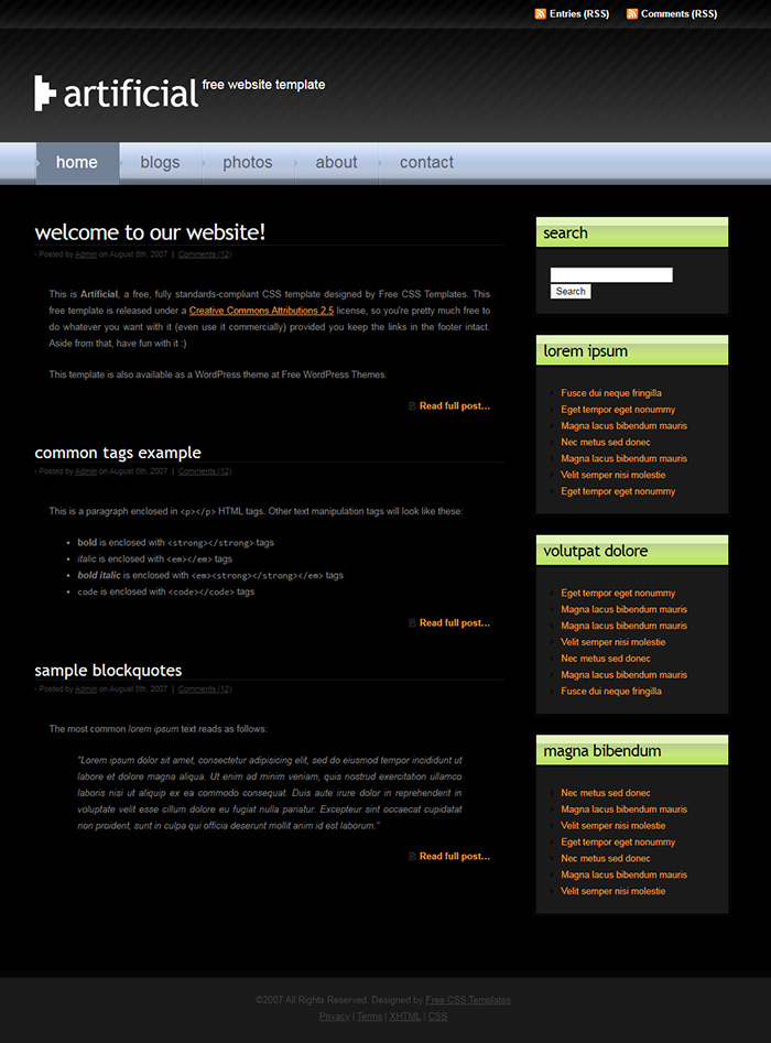 Free Artificial Website Template