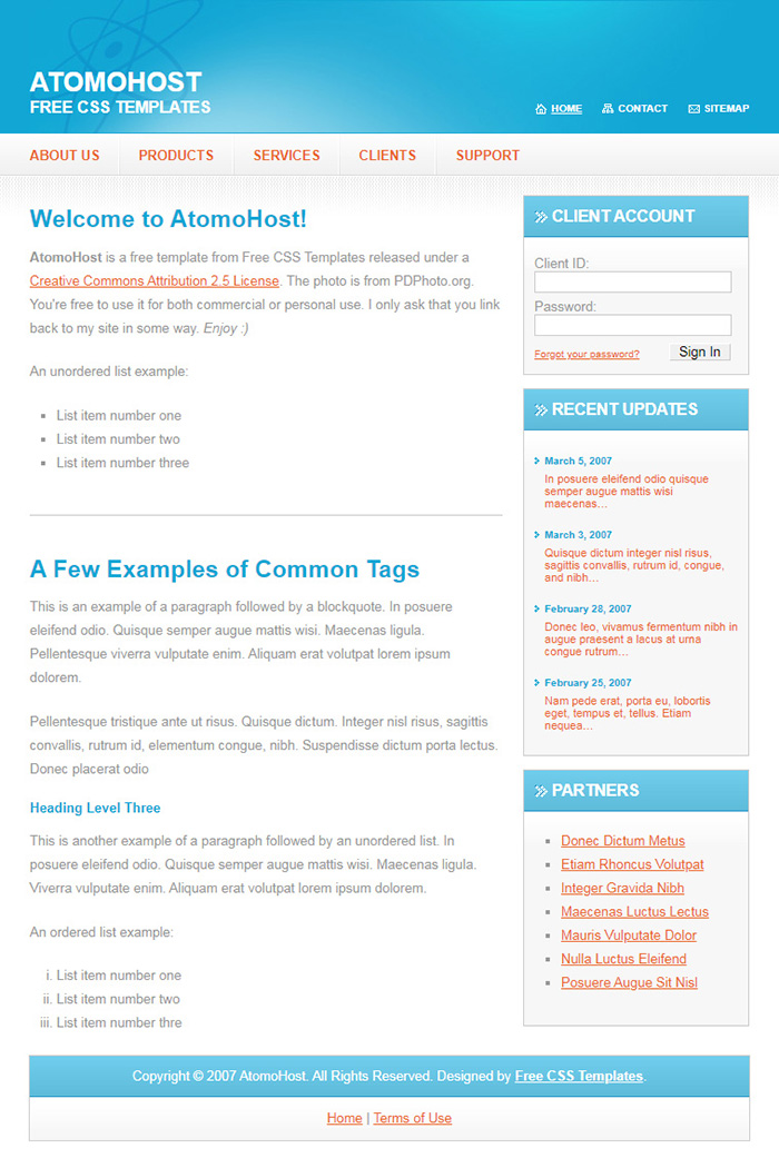 Free AtomoHost Website Template