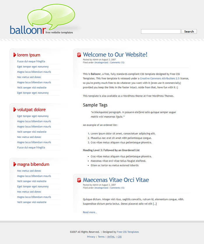 Free Balloonr Website Template