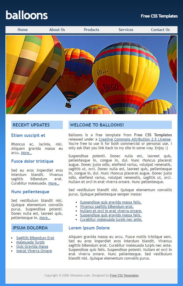 Free Balloons Website Template Free Website Templates HTML5 CSS