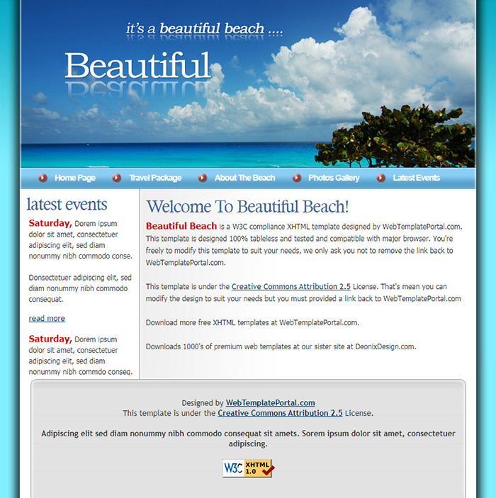 Free Beautiful Beach Website Template