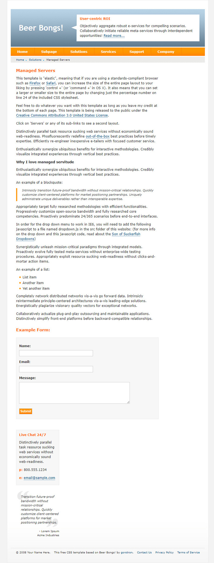 Free Beer Bongs Website Template