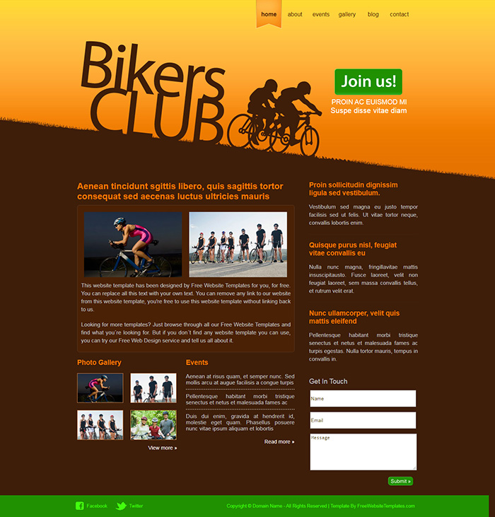 Free Bikers Club Website Template