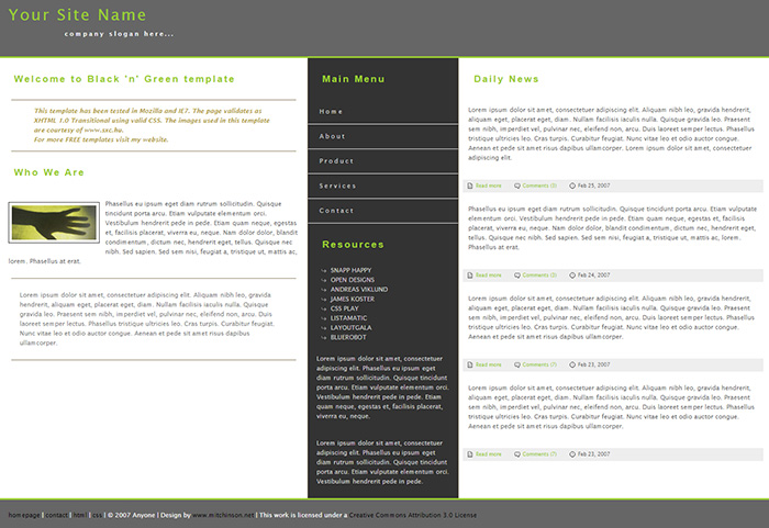 Free Black and Green Website Template