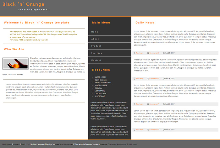 Free Black and Orange Website Template