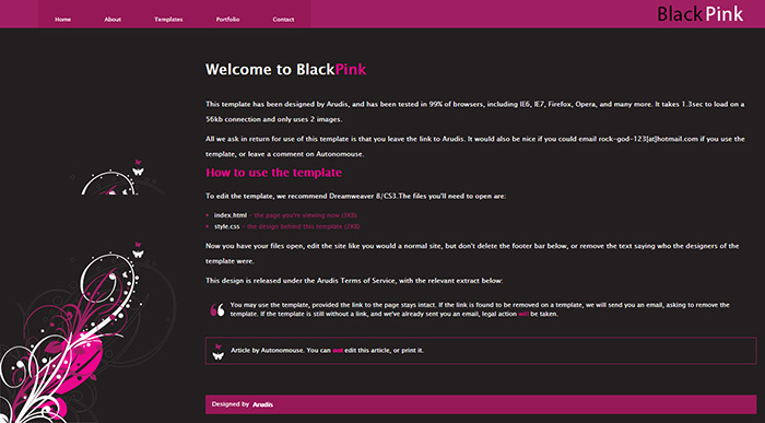 Free BlackPink Website Template