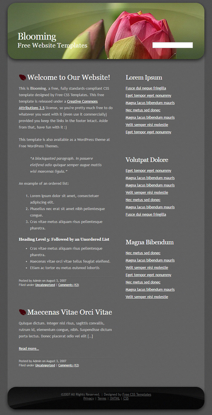 Free Blooming Website Template