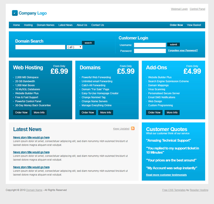 Free Blue Hosting Website Template