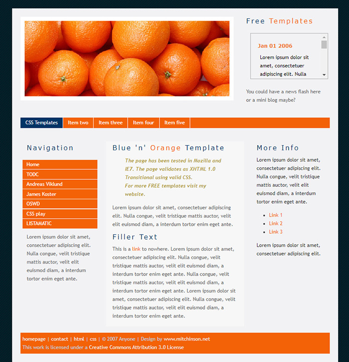 Free Blue and Orange Website Template