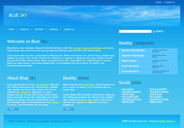Free Blue Sky Website Template