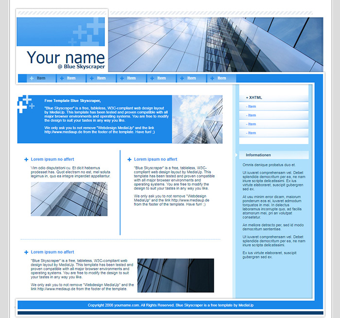 Free Blue Skyscraper Website Template