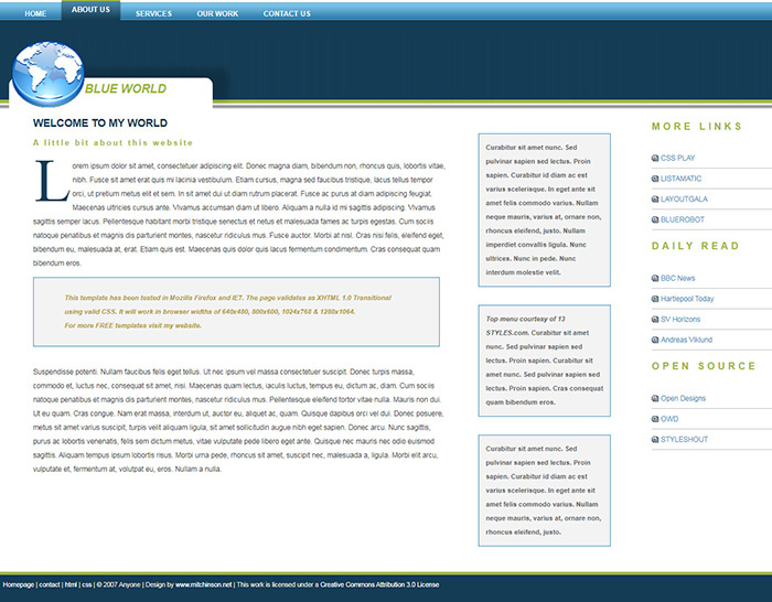 Free Blue World Website Template