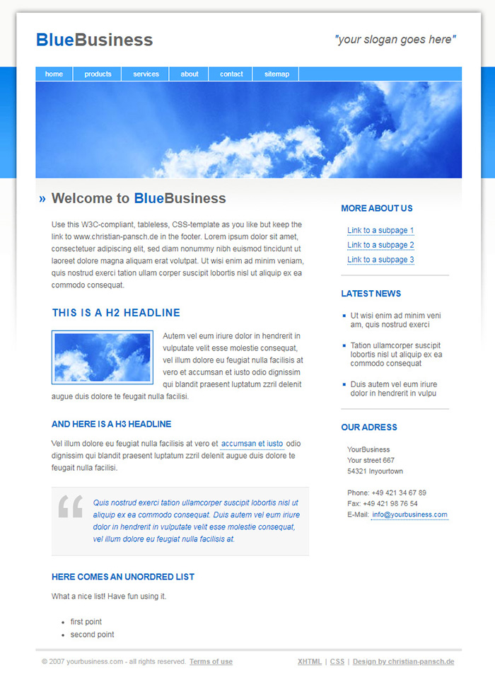 Free BlueBusiness Website Template