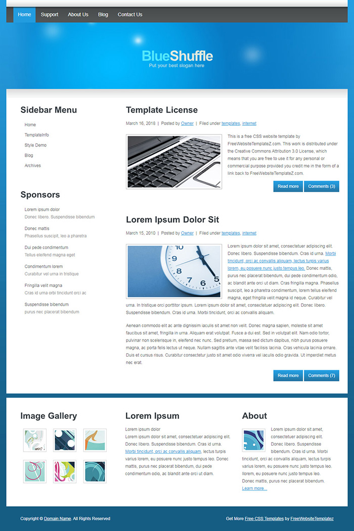 Free BlueShuffle Website Template