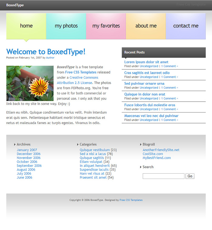 Free BoxedType Website Template