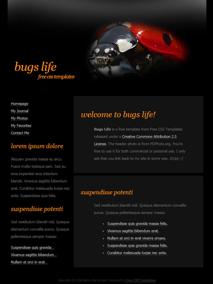 Free Bugs Life Website Template