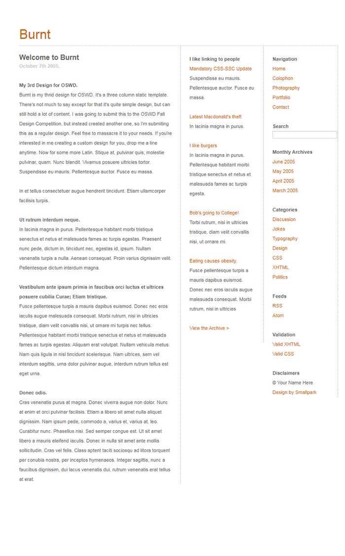 Free Burnt Website Template