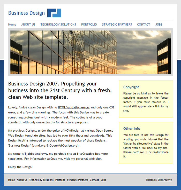 Free Business Design 2007 Website Template