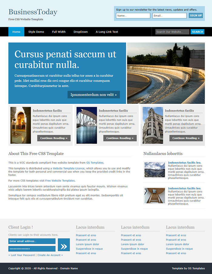 Free BusinessToday Website Template