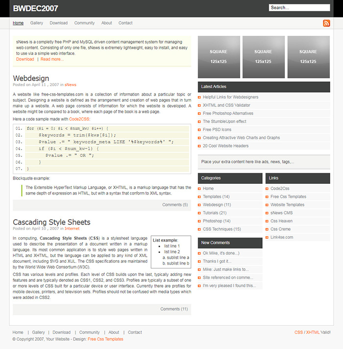 Free BWDEC2007 Website Template