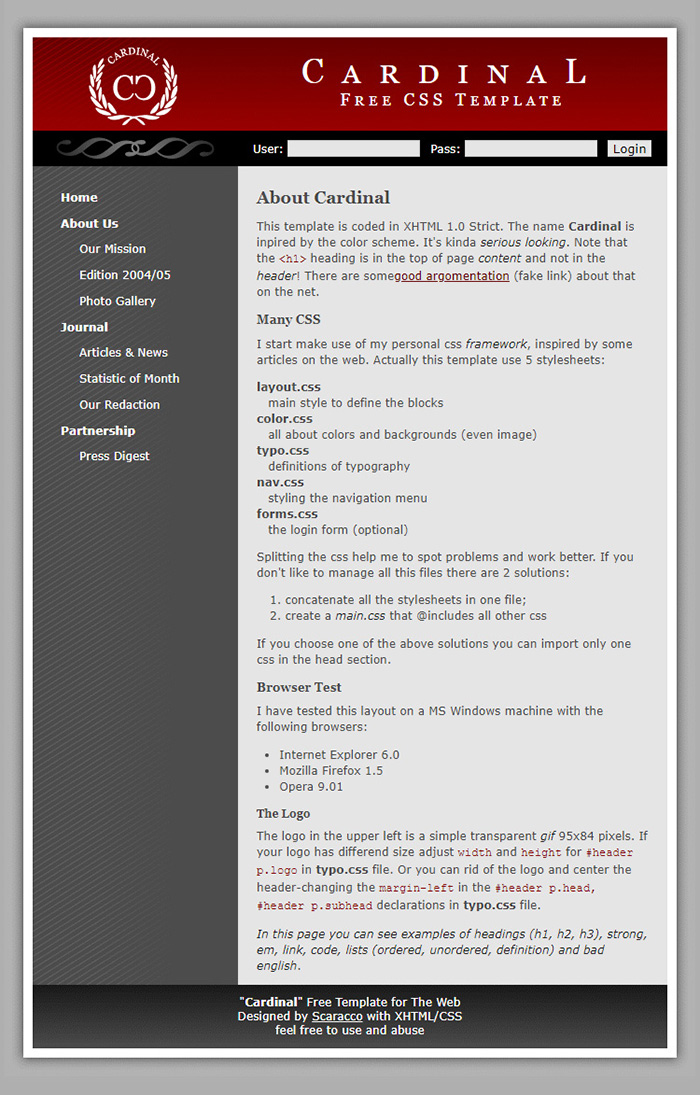 Free Cardinal Website Template
