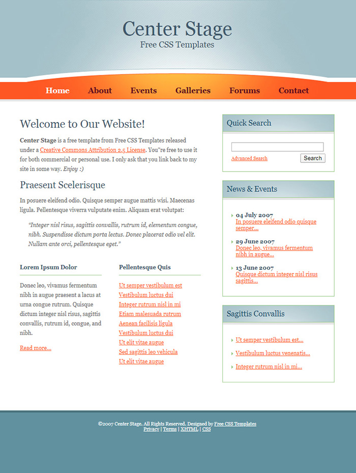 Free Center Stage Website Template