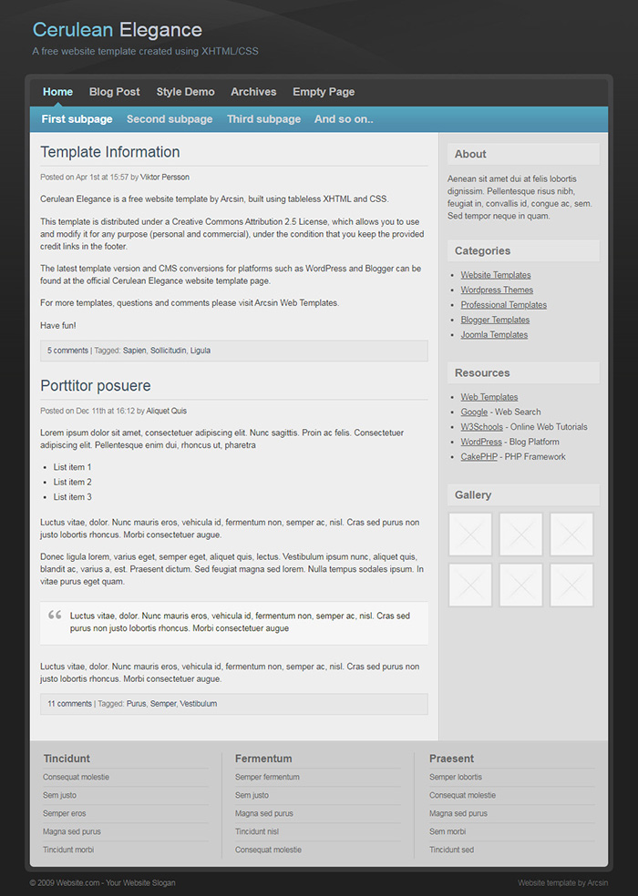 Free Cerulean Elegance Website Template