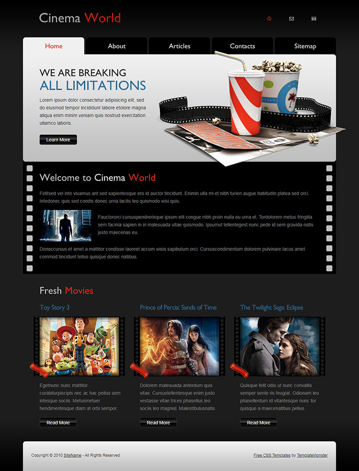 Free Cinema World Website Template