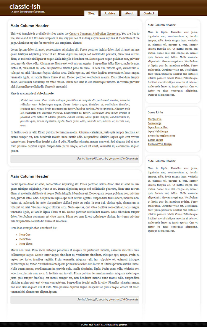 Free classic-ish Website Template