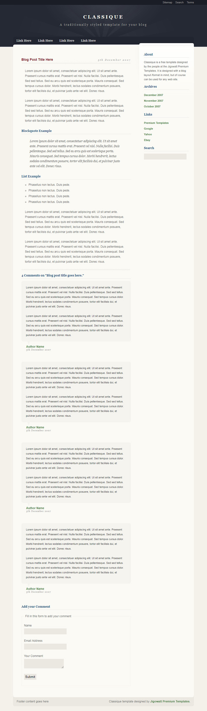 Free Classique Website Template