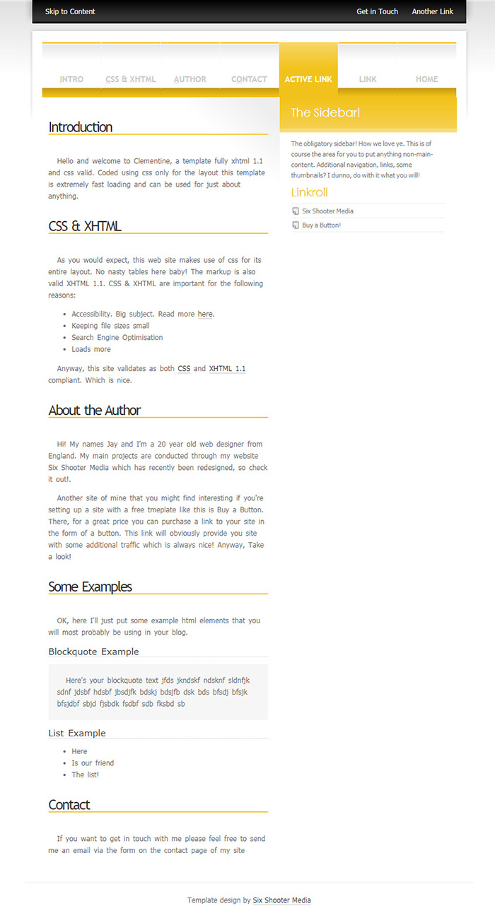 Free Clementine Website Template