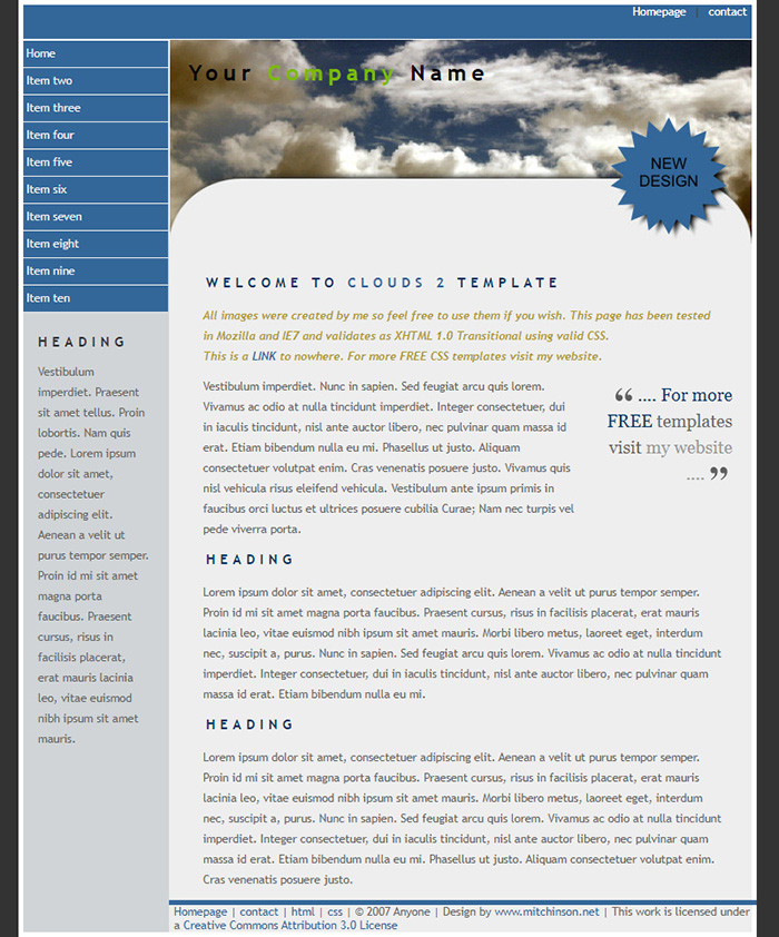 Free Clouds 2 Website Template