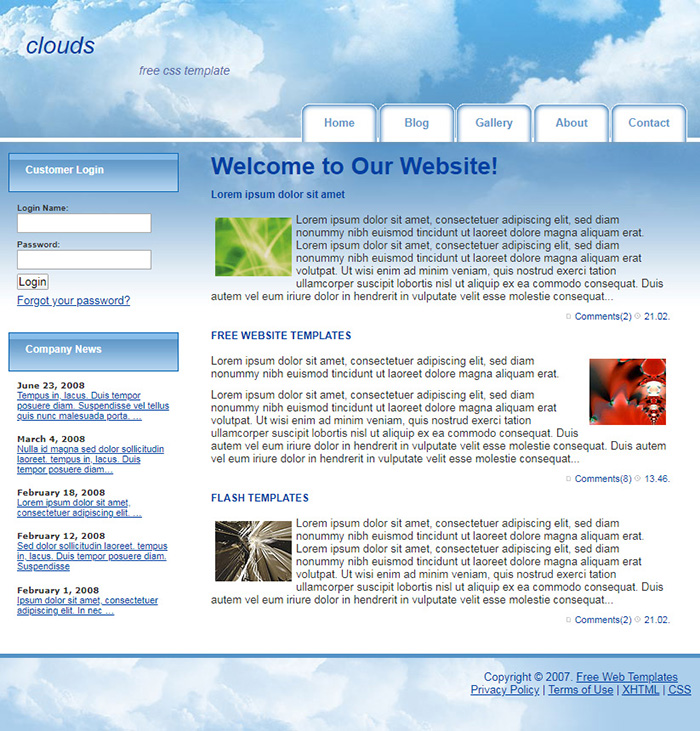 Free Clouds Website Template