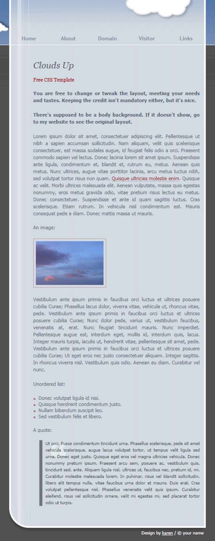 Free Clouds Up Website Template
