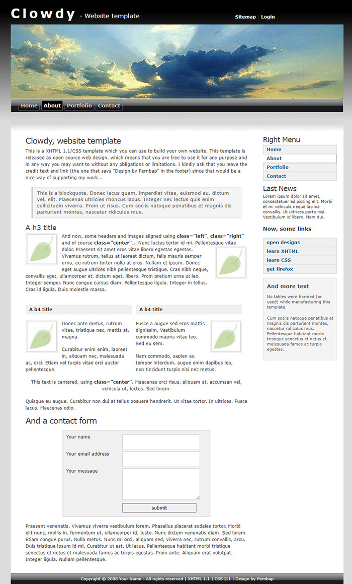 Free Clowdy Website Template