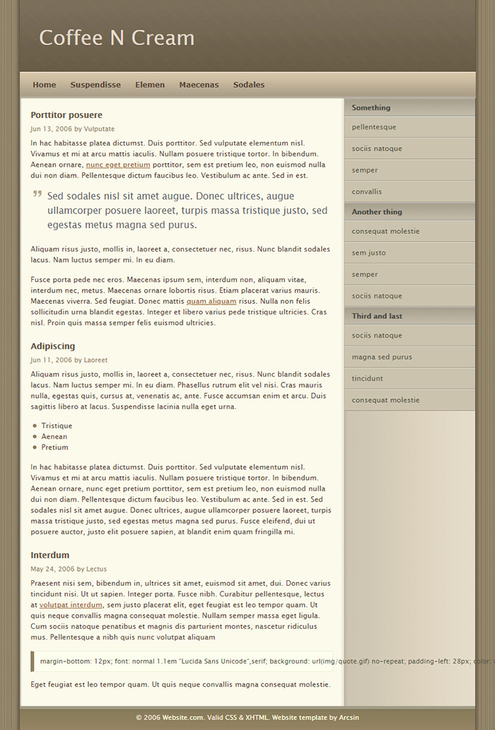Free Coffee N Cream Website Template