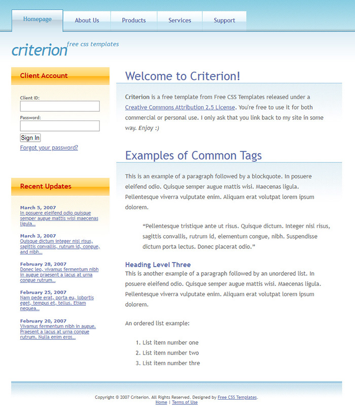Free Criterion Website Template