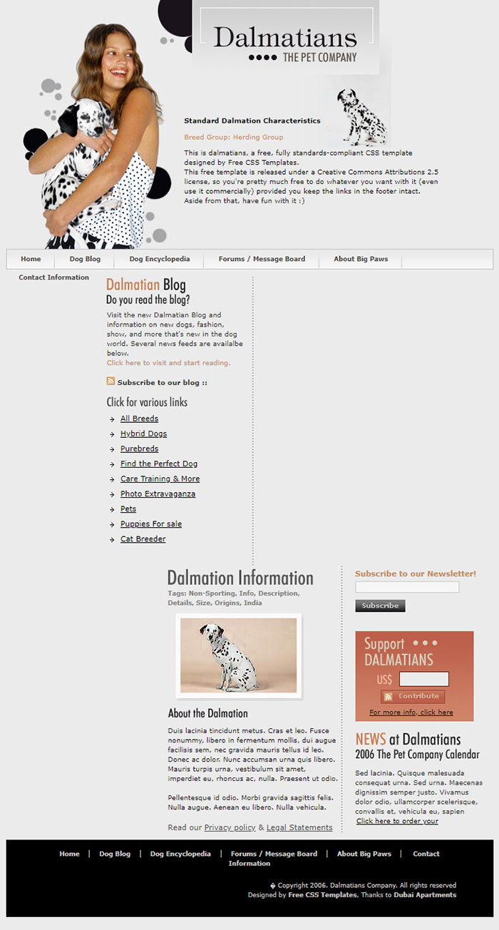 Free Dalmatians Website Template