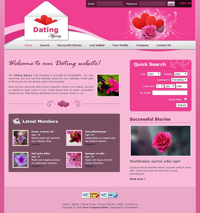 Free Dating Agency Website Template