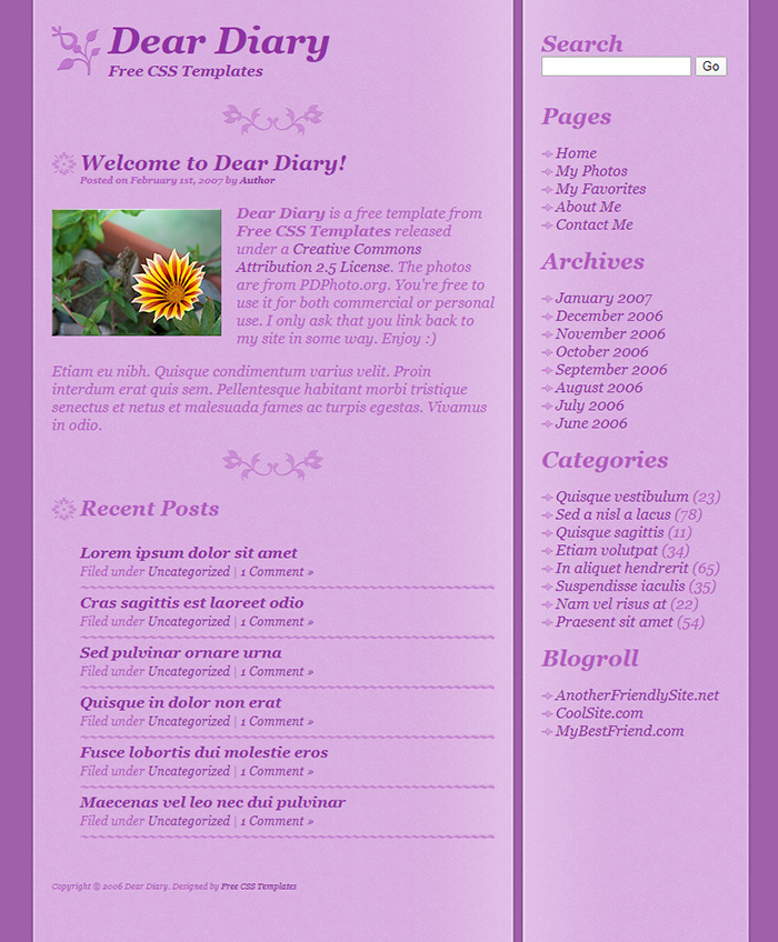 Free Dear Diary Website Template